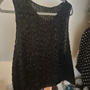 Black Sleeveless Textured Top